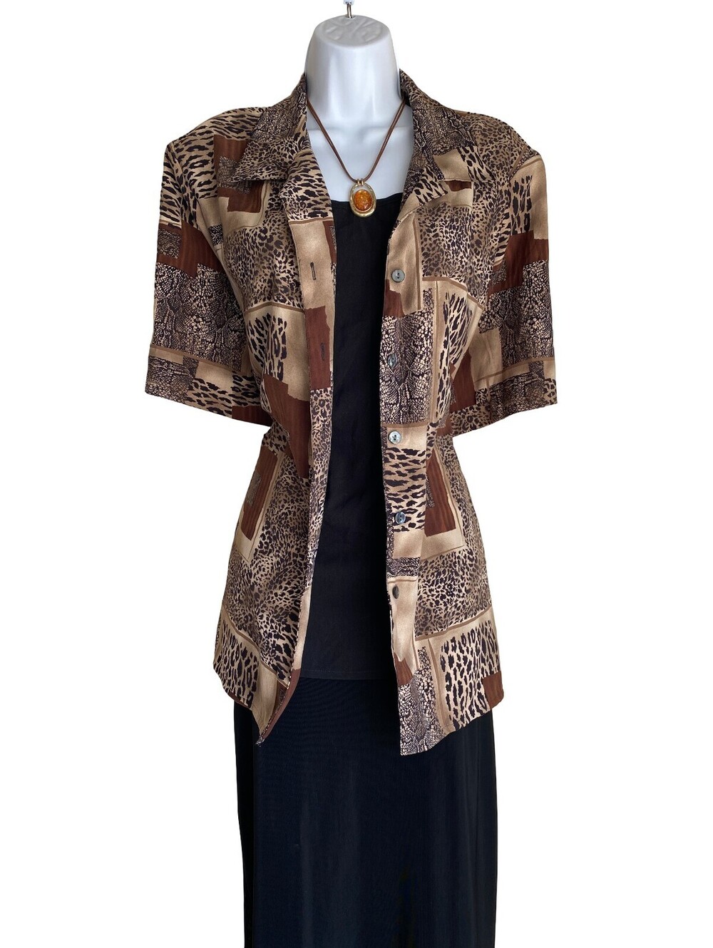 VTG Allison Daley Women's XL Animal Print Velvet Tunic Blazer Blouse Button Up